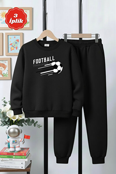 YA KO KİDS طقم بدلة رياضية للأولاد من 3 خيوط سميكة مبطن بالصوف بياقة دائرية و...