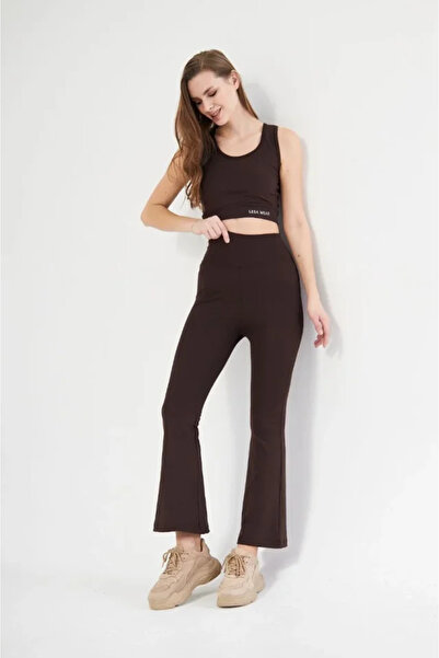 soonaksesuar Cropped Suit with Spanish Leg Leggings - Brown