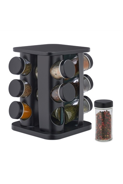 Kapris 360 Derece Döner Standlı 12 Li Kare Baharatlık Seti 140 Ml S-718
