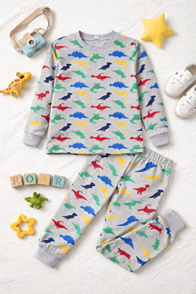 Free Beka Cute Dinosaur Pattern Crew Neck Children's Long Sleeve Cotton Botto...