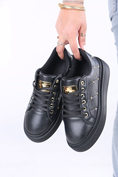 sefayol Pantofi sport de damă Noll din piele neagră mată, cu șireturi