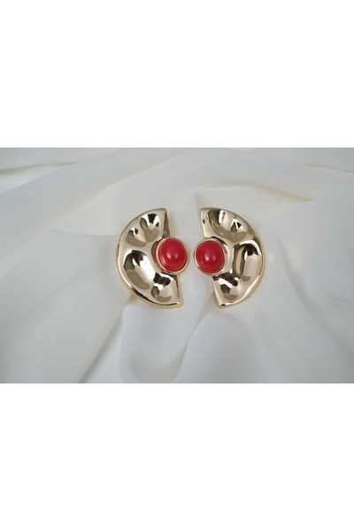ATELİER TUĞBA Bkp072 Stone Gold Half Circle Earrings