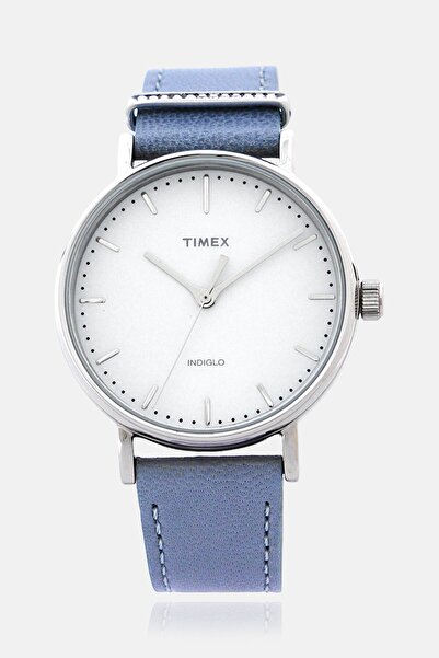 Timex ساعة نسائية TW2R70300 كوارتز جلدية 37 مم، لون أزرق رمادي