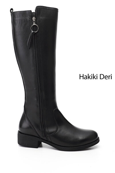 GÖNDERİ(R) Cizme negre de damă din piele naturală, cu fermoar, cu toc gros