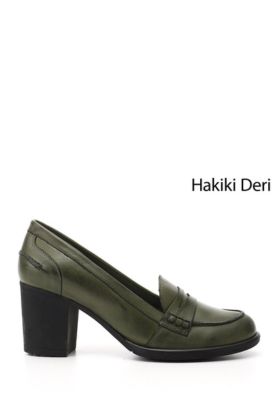 GÖNDERİ(R) Women's Khaki Antique Medium Thick Heeled Genuine Leather Shoes