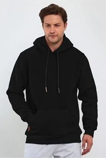 BLACK MODBLACK Men's Long Sleeve Hooded Basic Sweatshirt Hoodie - Black