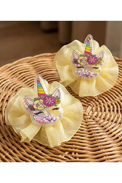 ESİLA KİDS Girl's Buckle Organza Bow Set of 2 with Unicorn Figure