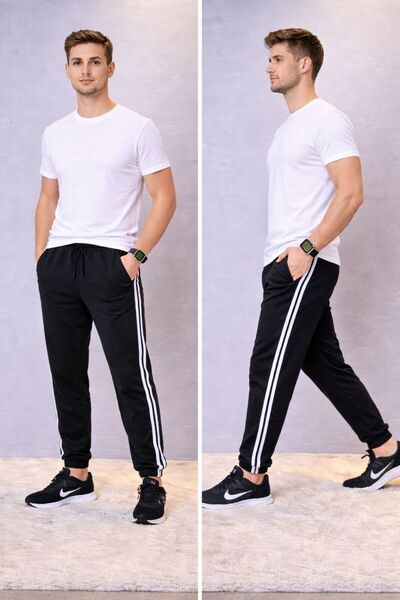 Eşofmancım Ανδρικό γυναικείο παντελόνι με ελαστικό πόδι με φερμουάρ και ρίγες...