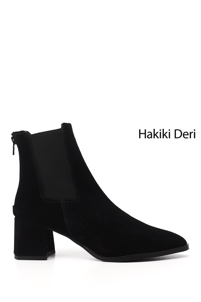 GÖNDERİ(R) Women's Black Suede Zippered Pointed Toe Genuine Leather Chelsea Boots
