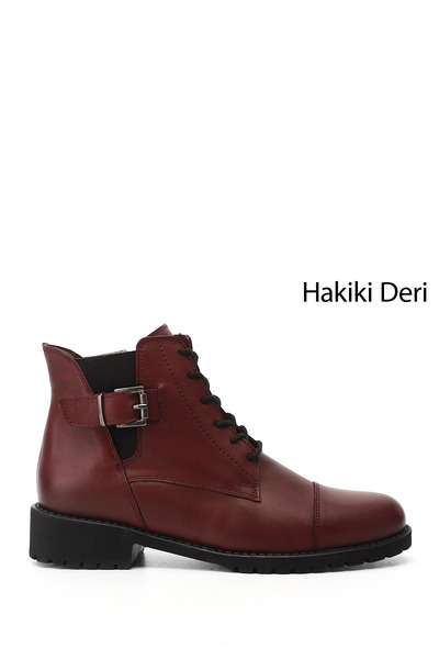 GÖNDERİ(R) حذاء نسائي من الجلد الطبيعي بنعل مطاطي بسحاب عتيق باللون العنابي