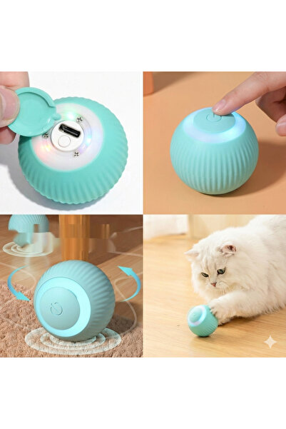 ART3 Akıllı İnteraktif Kedi Oyuncağı - Kendi Kendine Hareket Eden Şarjlı Işıklı ve Titreşimli Kedi Topu