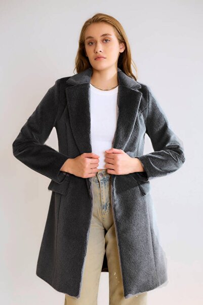 cemo Geniş Yaka Dokulu Kaşe Kaban