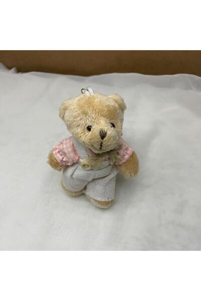 Bukle İplik Cute Plush Teddy Bear Keychain - Bag Ornament with Plaid Detailed Linen Overalls for Girls & Boys Model Options