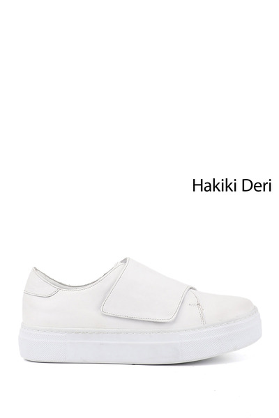 GÖNDERİ(R) Women's White Velcro Wedge Sole Genuine Leather Sneaker