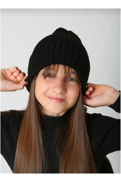 BLACK MODBLACK Children's Woven Knitting Beanie - Black