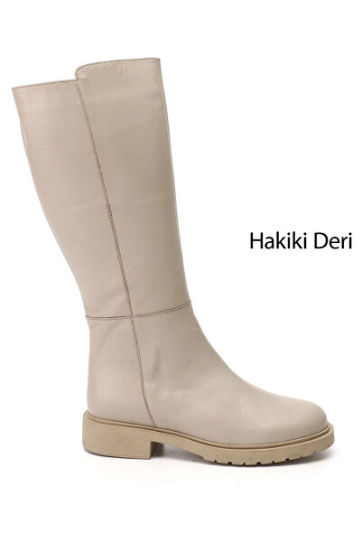 GÖNDERİ(R) Women's Beige Zippered Genuine Leather Boots