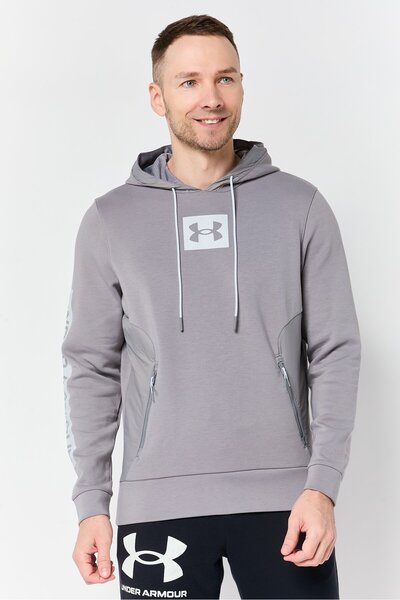 Under Armour هودي رجالي فضفاض بأكمام طويلة للأنشطة الخارجية، رمادي
