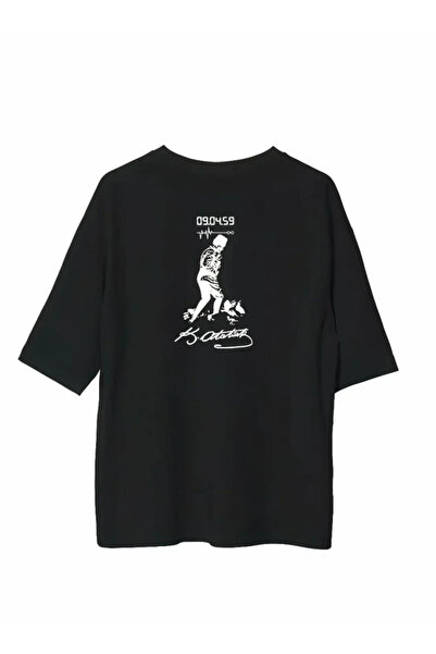 ModaShan Unisex Crew Neck Printed Oversize T-Shirt - Black