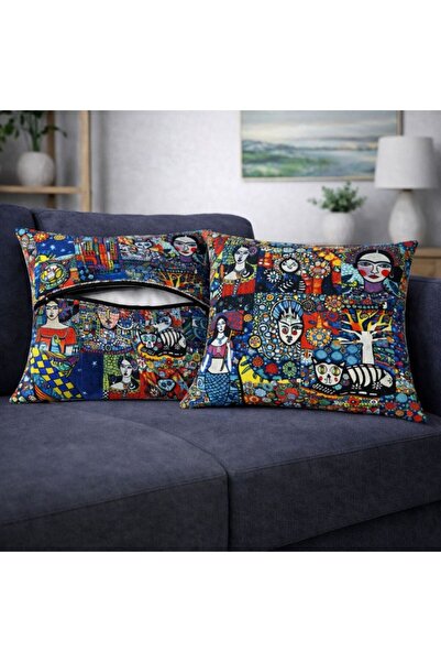 Eys غطاء وسادة قطني رقمي ذو وجهين - مبطن بسحاب مخفي (43×43 سم) مجموعة من قطعتين