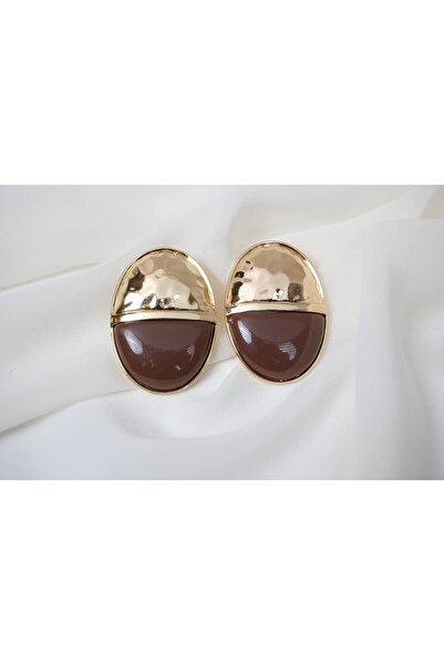 ATELİER TUĞBA أقراط بيضاوية ذهبية مرصعة بالأحجار الكريمة BKP069