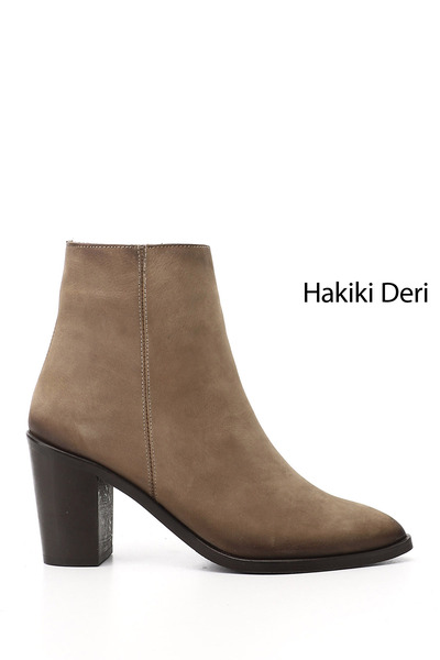 GÖNDERİ(R) Women's Mink Nubuck Zippered Pointed Toe Genuine Leather Boots