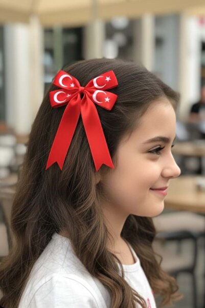 Mnk Baby&Kids Red Bow Hair Clip with Turkish Flag M00784 Red