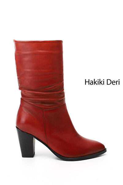 GÖNDERİ(R) Cizme de damă roșii antice cu vârf ascuțit, cu toc gros, din piele...