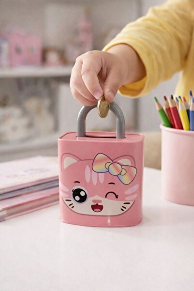NASYONEL TOYS Kedi Figürlü Kilitli Kumbara -Pembe – Çocuklar İçin Sevimli Para Biriktirme Kumbarası