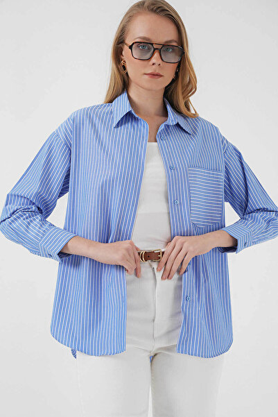 Bigdart Striped Oversized Blue Women's Shirt 20205