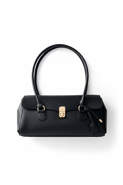 minebag Baguette-Shaped Custom Lock Pendant Detail Hilly Women's Shoulder Bag Black