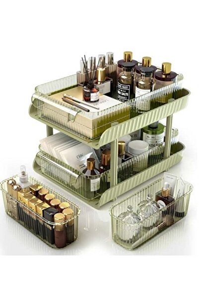 Arabest 2-Tier Pull-Out Storage and Organization with 4 Clear Storage Bins- Makeup Organizer