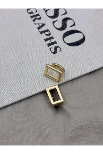 Hedef Bijuteri Zircon Stone Gold Color Geometric Pattern Rectangle Model Earrings Cm20