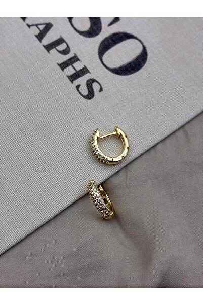 Hedef Bijuteri Zircon Stone Full Round Ring Model Gold Color Earrings Cm25