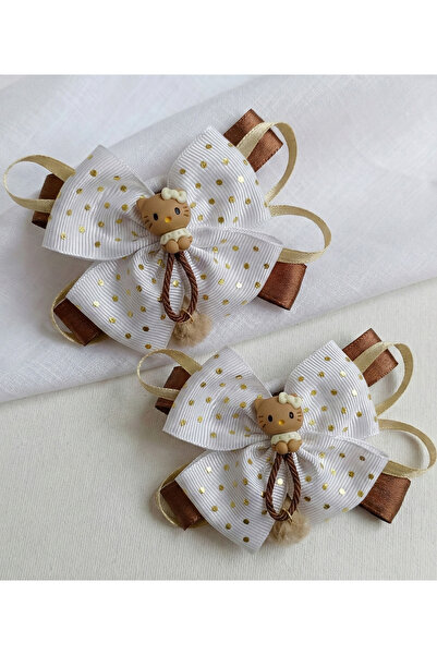 ESİLA KİDS مشبك شعر للفتيات بتصميم دب تيدي مع تفاصيل ذهبية منقطة وشريط زينة أنيق