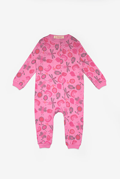 Le Mabelle Fuchsia Floral Patterned Zippered Baby Girl Romper - Clara