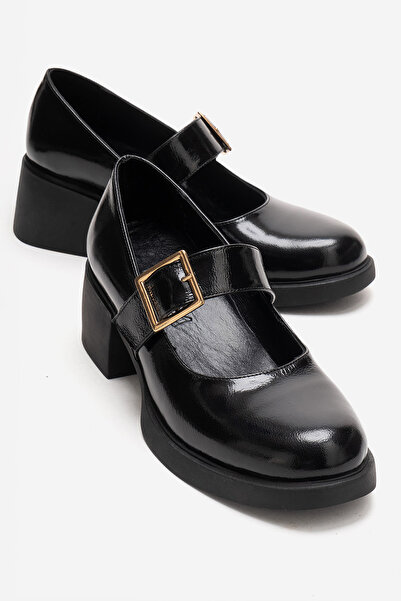 GRADA Piele naturală, piele neagră lacuită, cu toc, pantofi Mary Jane pentru ...