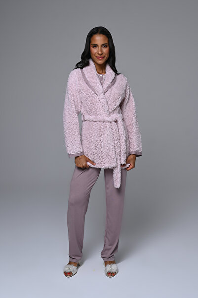 Lohusa Homewear Women's Powder Winter Stylish Special Design Maternity Pajamas Set 3-Piece Set