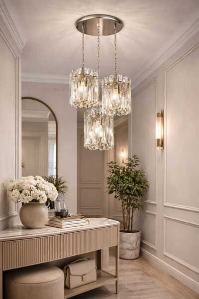 Bohem Aydınlatma Kristal Krom Cam Taşlı 3'lü Belek Sarkıt Modern Avize