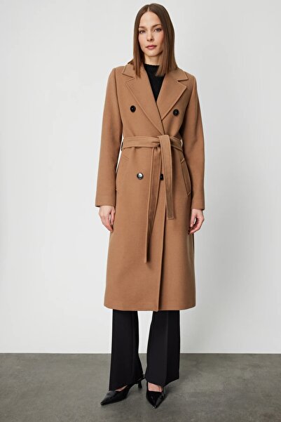 Ekol Beli Kuşaklı Kruvaze Yaka Kaban 6063