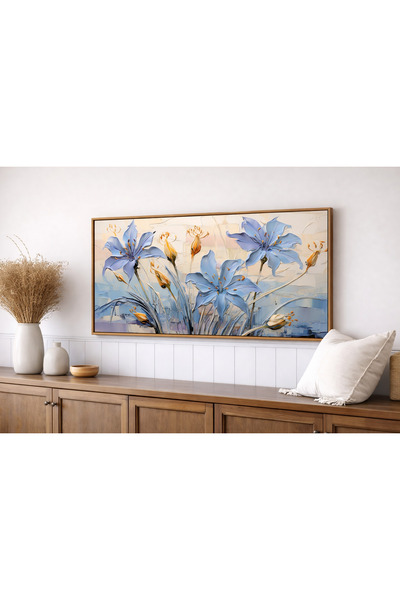 woodhomeworks Tek Parça Gerçek Ahşap Yatay Panorama Çerçeveli Tablo çiçek rüyası