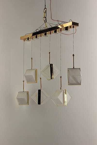 GN GEN AYDINLATMA Premium Altın Kaplama Geometrik Küp Kristal 6'lı Sıralı Ser...