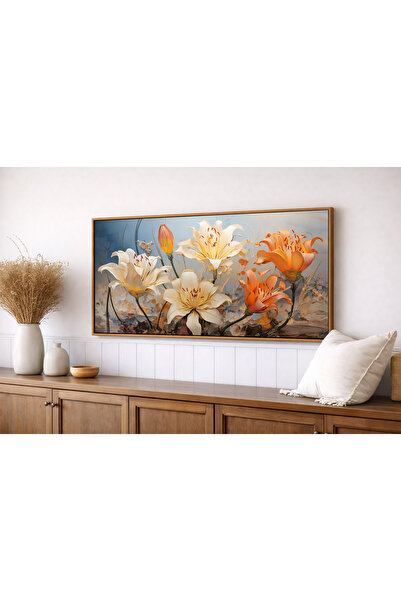 woodhomeworks Tek Parça Gerçek Ahşap Yatay Panorama Çerçeveli Tablo çiçek rüyası