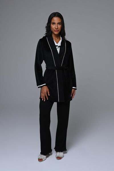 Lohusa Homewear Women's Black Special Design Buttoned Front Stylish Maternity Pajama Set 3-Piece Set