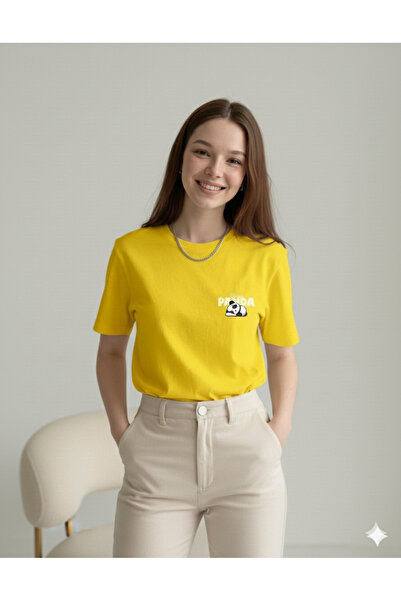 FAVORİST Sleepy Panda Printed Regular Fit Cotton Women Tshirt Tee T-Shirt