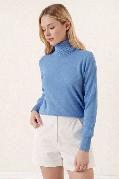MISSRUBA Women's Blue Turtleneck Knit Sweater -Dk0001