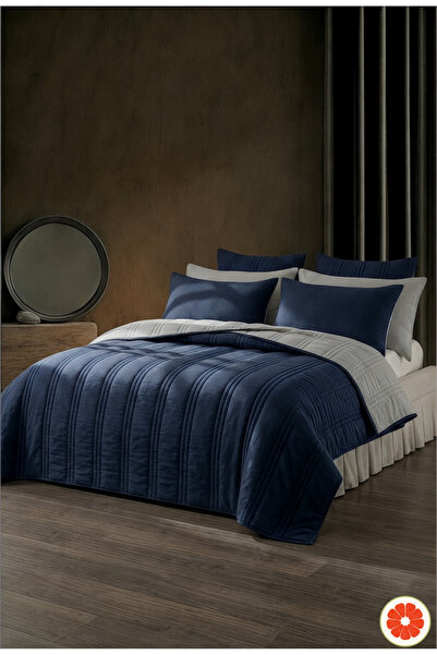 POMELO HOME Çift Kişilik Çift Taraflı Kapitone Yatak Örtüsü Seti – Lacivert /...