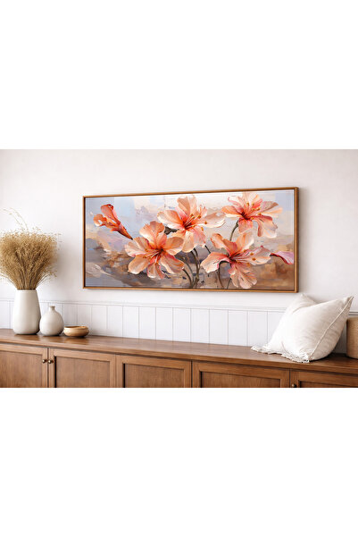 woodhomeworks Tek Parça Gerçek Ahşap Yatay Panorama Çerçeveli Tablo çiçek rüyası