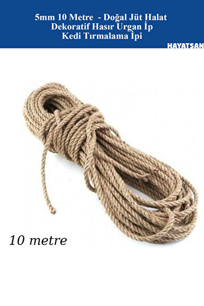HAYATSAN 5mm x 10 Metre - Dekoratif Hasır Urgan İp - Kedi Tırmalama İpi - Doğ...