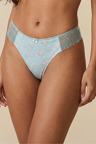 Vanilya Secret Tanga de lux din dantelă cu model floral verde mentă pentru femei - Chiloți confortabili Laser croială