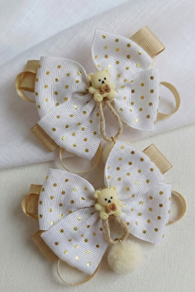 ESİLA KİDS مشبك شعر للفتيات بتصميم دب تيدي مع تفاصيل ذهبية منقطة وشريط زينة أنيق